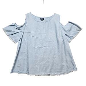 J. Jill Cold Shoulder Chambray Top Blue Medium Tencel